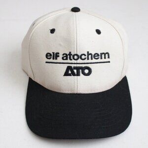 Elf Atochem ATO Embroidered Mohr's Snapback Baseball Cap Cream Crown Black Brim